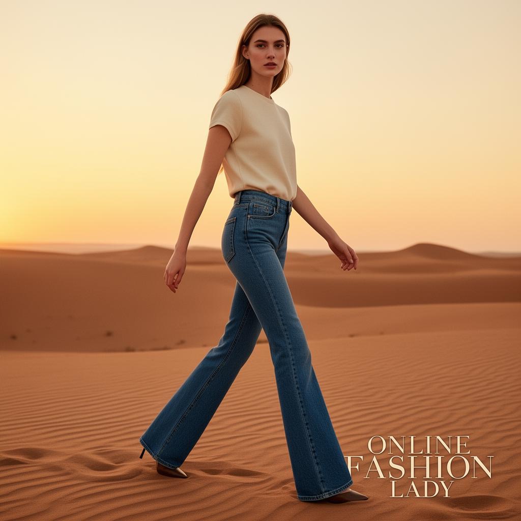 Flared blue jeans